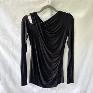Bailey 44 Black Ruched One Cold Shoulder Asymmetrical Long Sleeve Top